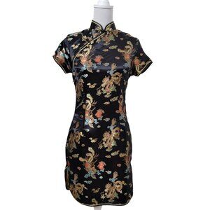 TANG YI Size 36 Satin Embroidered Cheongsam Traditional Chinese Dress, Vintage